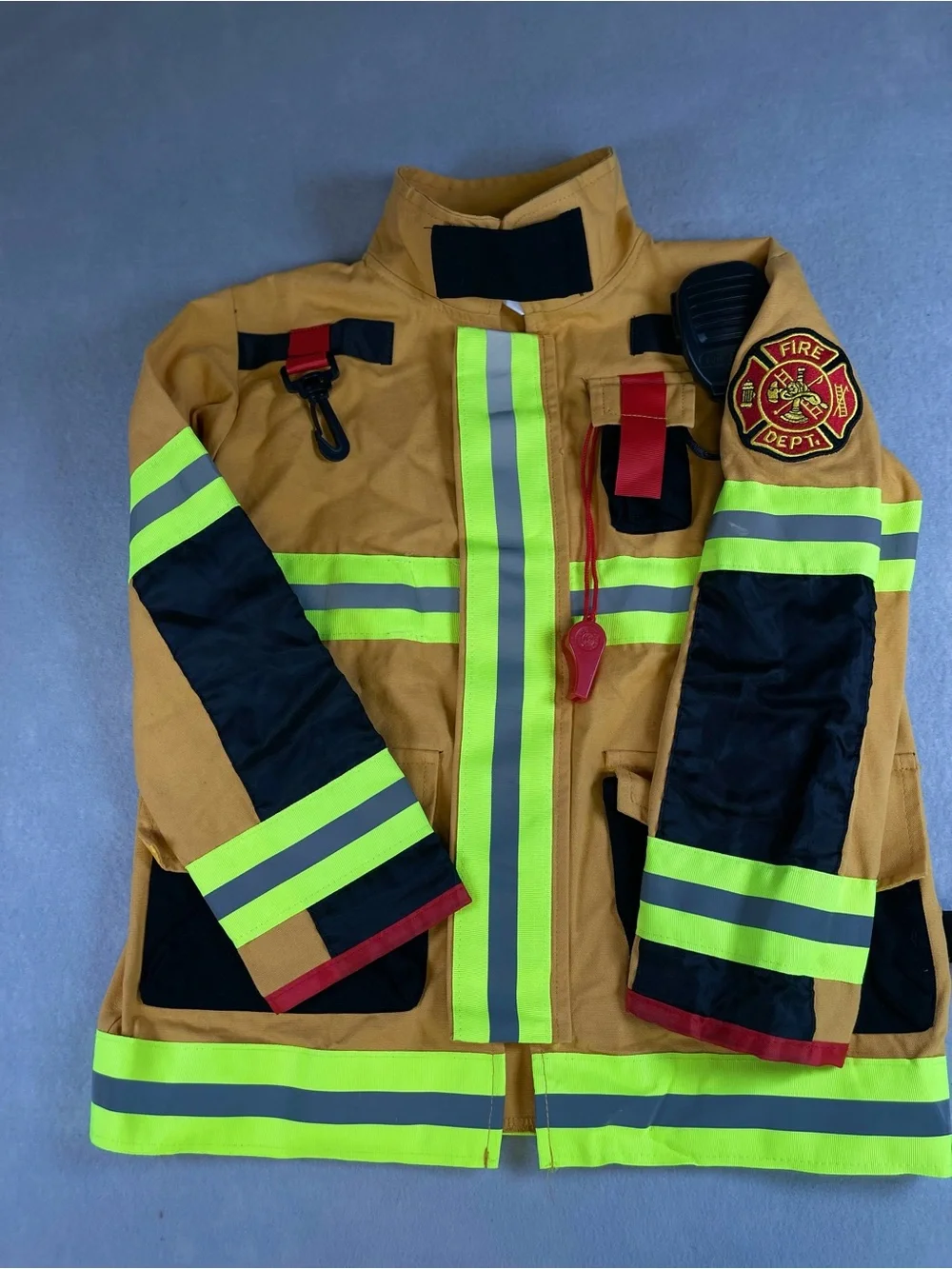 Teetot Co Jr Firefighter Kids Costume Jacket Pants Tan Reflective Size 7-8